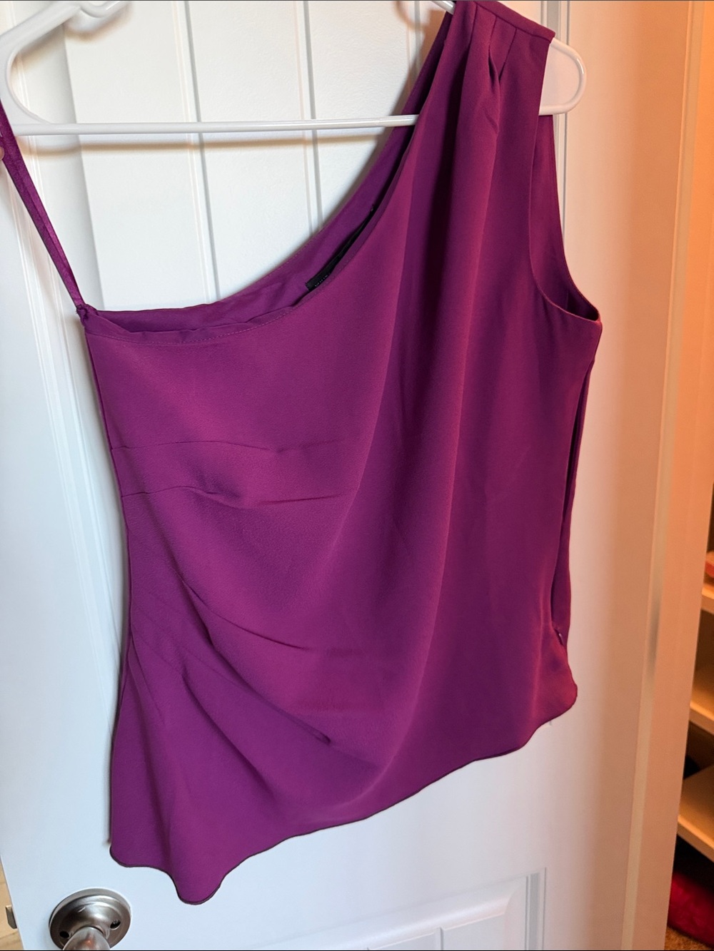 White House Black Market One-Shoulder Dress Top in Deep Magenta